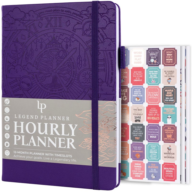 Legend Planner Hourly Schedule Edition â€“ Deluxe Weekly & Daily Organizer with Time Slots. Time Management Appointment Book Journal for Work & Personal Life, Undated, A5 Hardcover â€“ Purple, Debossed - Image 1